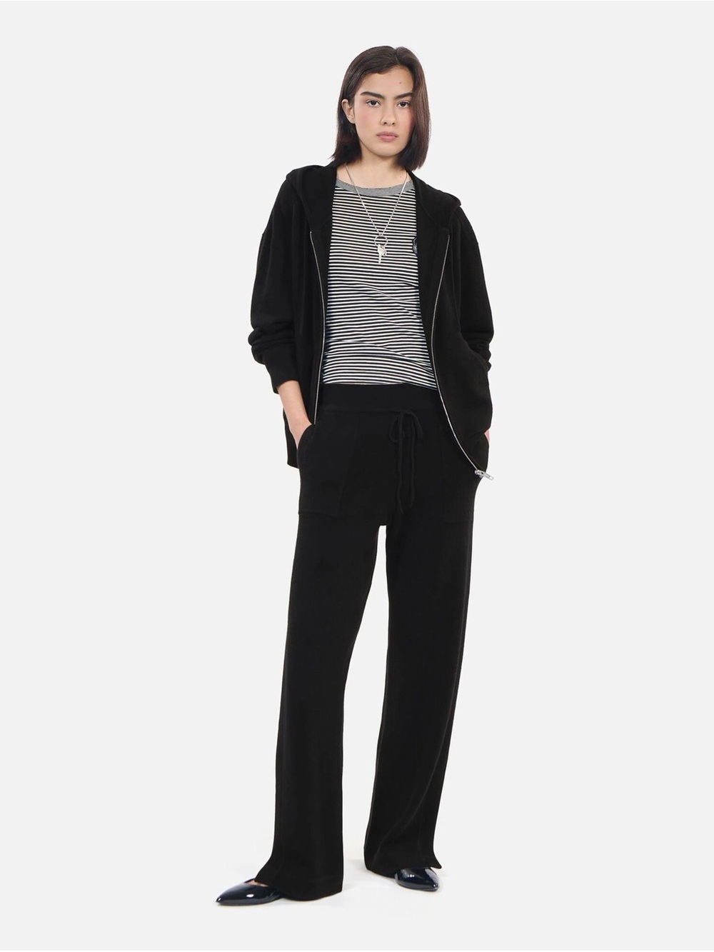 The Kooples Cashmere Wool Black Wide Leg Drawstring sweater pants NET $485
